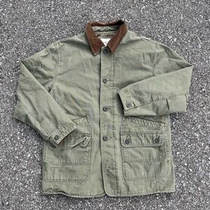 Vtg Orvis Olive Green Quilted Lined Barn Chore Coat Canvas Field Jacket Size L